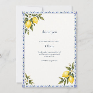 Amalfi Lemon Blue Tile Bridal Shower Thank You Card