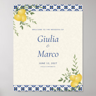 Amalfi Lemon Blue Tile Wedding Welcome Sign