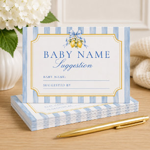 Amalfi Lemon Bow Baby Shower Name Suggestion Card