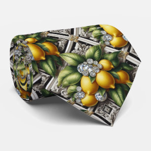 Amalfi Lemon Faux Silk Luxury Art Deco Diamonds Tie