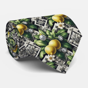 Amalfi Lemon Faux Silk Luxury Art Deco Diamonds Tie