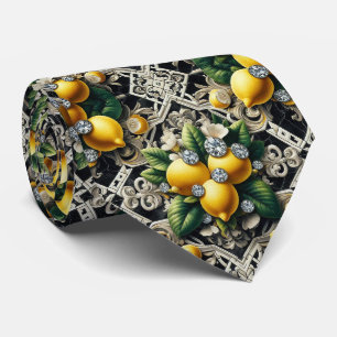 Amalfi Lemon Faux Silk Luxury Art Deco Diamonds Tie