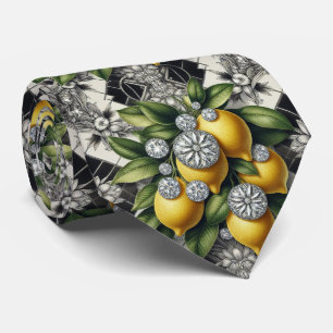 Amalfi Lemon Faux Silk Luxury Art Deco Diamonds Tie