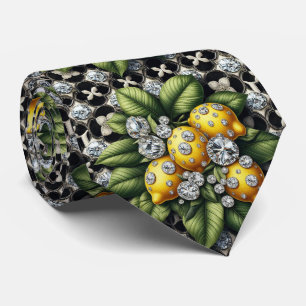 Amalfi Lemon Faux Silk Luxury Art Deco Diamonds Tie