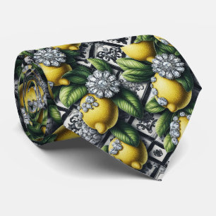 Amalfi Lemon Faux Silk Luxury Art Deco Diamonds Tie