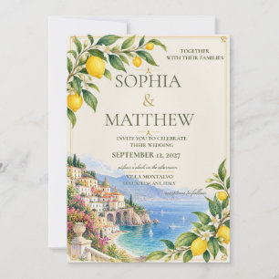 Amalfi Lemon   Mediterranean Blue & Yellow Wedding Invitation