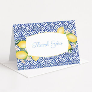 Amalfi Lemons Azulejos Powder Blue Baby Shower Thank You Card