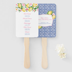 Amalfi Lemons Blue Tiles Milestone Birthday Menu H Hand Fan