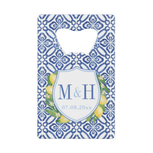 Amalfi Lemons Blue Tiles Wedding Monogram Favour