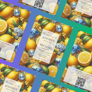 Amalfi Lemons + Diamonds Luxury QR Code Wedding Invitation