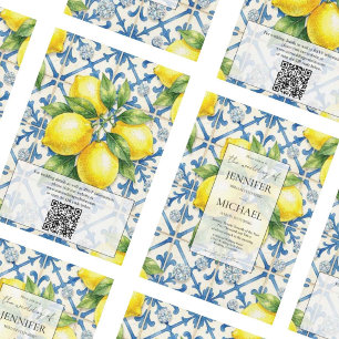 Amalfi Lemons + Diamonds Luxury QR Code Wedding Invitation