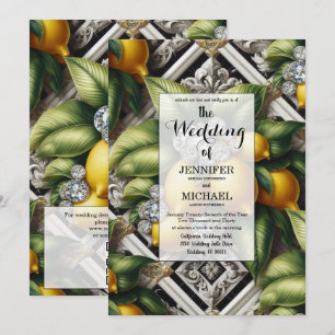 Amalfi Lemons + Diamonds Luxury QR Code Wedding Invitation