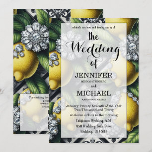 Amalfi Lemons + Diamonds Luxury QR Code Wedding Invitation