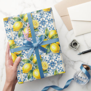 Amalfi Lemons, Diamonds, & Mediterranean Tiles  Wrapping Paper