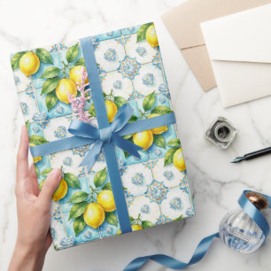 Amalfi Lemons, Diamonds, & Mediterranean Tiles  Wrapping Paper