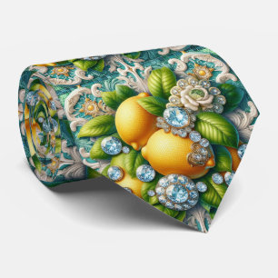 Amalfi Lemons Faux Silk Art Deco DIamonds Tie