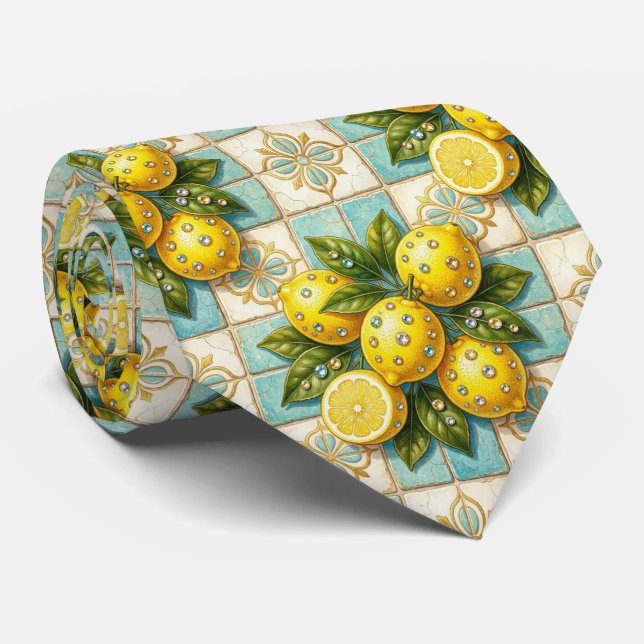 Amalfi Lemons Faux Silk | Luxury Designer Style  Tie (Rolled)
