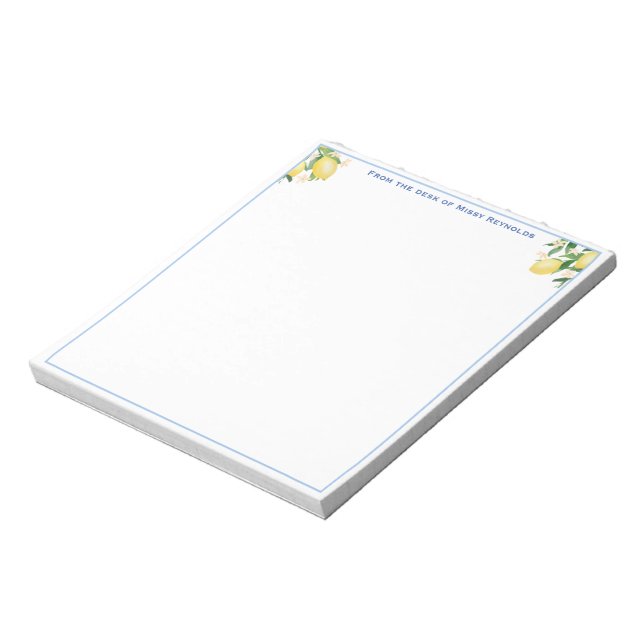 Amalfi Lemons Powder Blue Personalized Notepad (Rotated)
