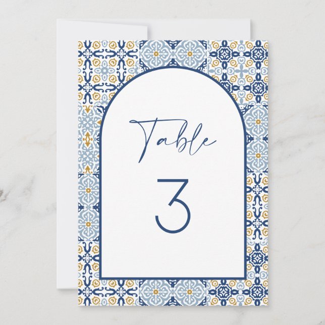 Amalfi Mediterranean Blue Tile Table Number (Front)