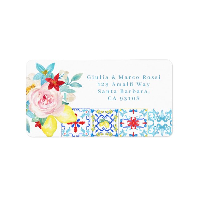Amalfi Mediterranean Blue tiles Return Address Label (Front)