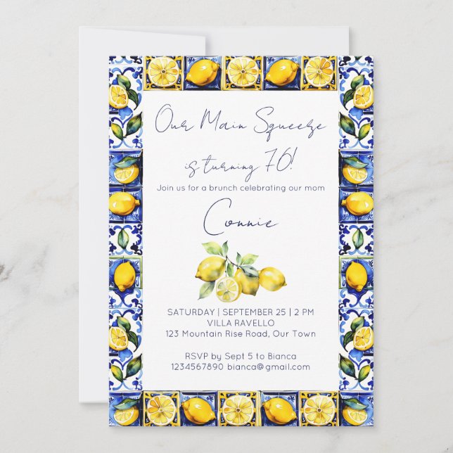 Amalfi Positano blue tiles lemons birthday party Invitation (Front)