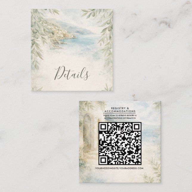 Amalfi Reverie - Mediterranean Coastal Wedding Square Business Card (Front/Back)