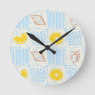 Amalfi style seamless pattern with lemons round clock