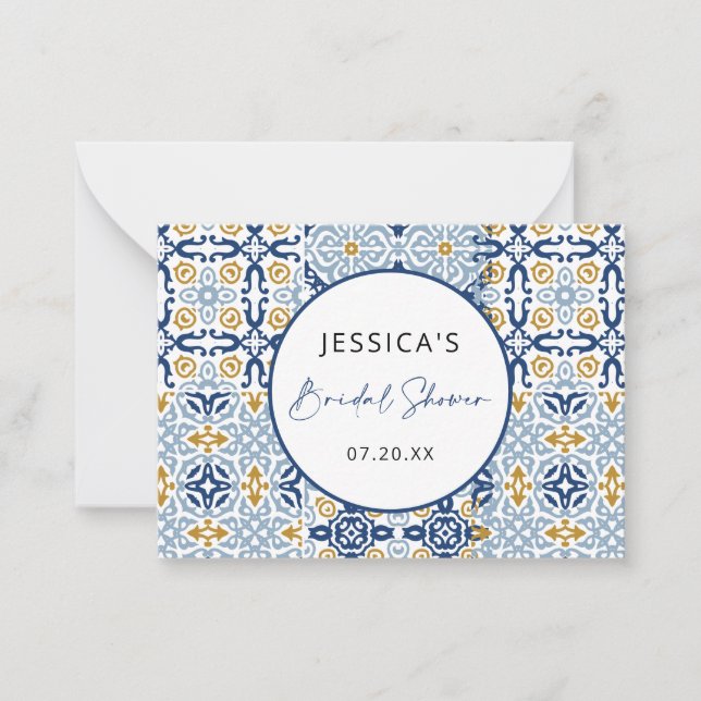 Amalfi Tile Blue Yellow Bridal Shower  Card (Front)