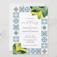 Amalfi Tile & Watercolor Lemon Wedding Invitations