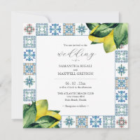 Amalfi Tile & Watercolor Lemon Wedding Invitations