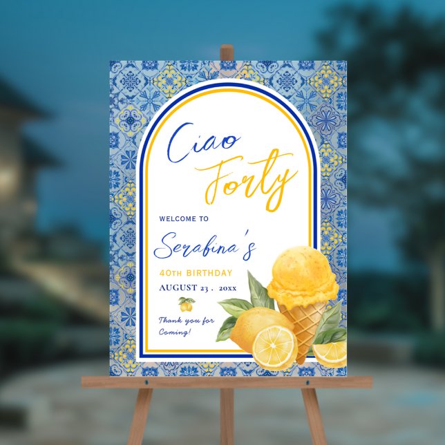 Amalfi Tiles Italian 40th Birthday Party  Acrylic Sign (Creator Uploaded)