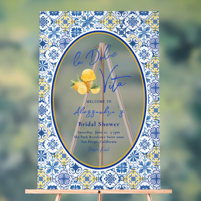 Amalfi Tiles Italian Summer Bridal Shower Acrylic Sign (Neutral)