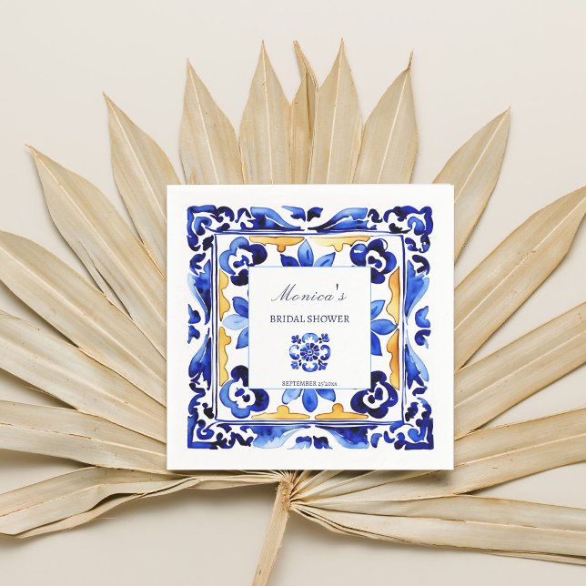 Amalfi Vietri Italian blue tiles bridal shower Napkin (Amalfi Vietri Italian blue tiles bridal shower tableware personalized Napkins Mediterranean themed)