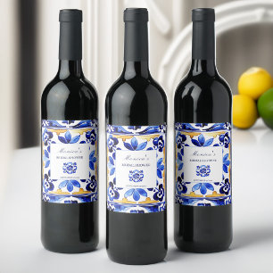 Amalfi Vietri Italian blue tiles bridal shower Wine Label