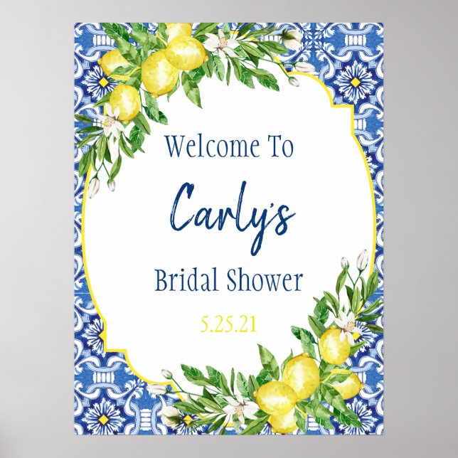 Amalfi Watercolor Lemon shower welcome Poster (Front)