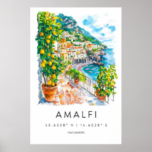 Amalfi Watercolor Poster Amalfi Travel Print