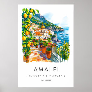 Amalfi Watercolor Vintage National Ski Park Poster