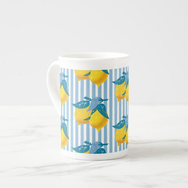 Amalfi Yellow Lemons Mediterranean Style Bone China Mug (Front Left)