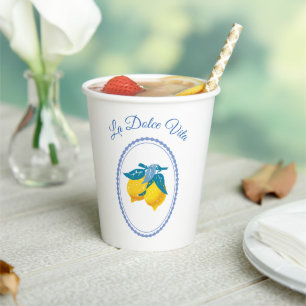 Amalfi Yellow Lemons Mediterranean Style Paper Cups