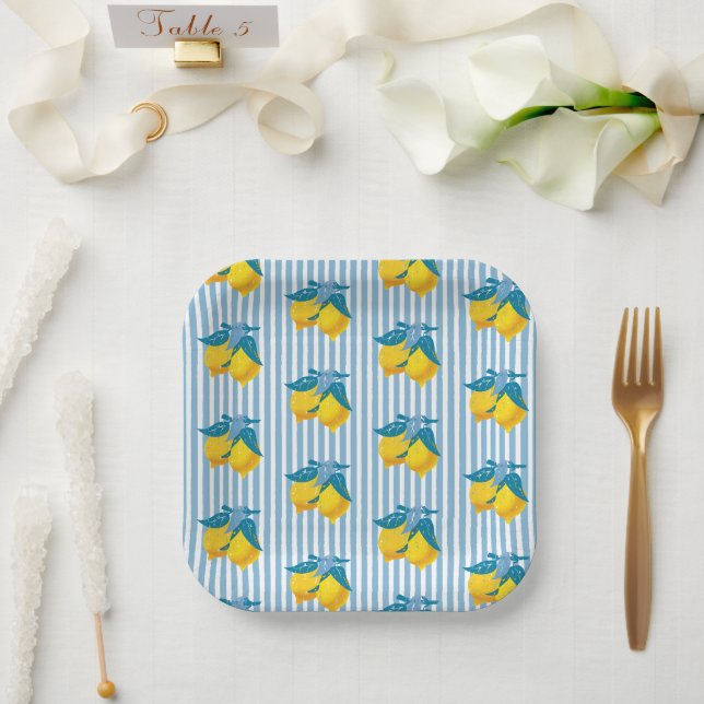 Amalfi Yellow Lemons Mediterranean Style Paper Plate (Wedding)