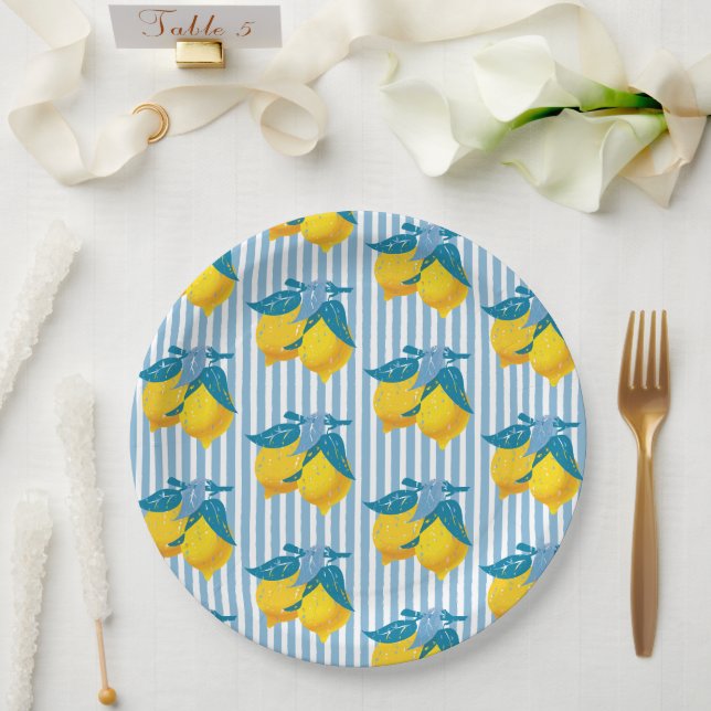 Amalfi Yellow Lemons Mediterranean Style Paper Plate (Wedding)