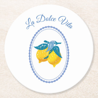 Amalfi Yellow Lemons Mediterranean Style Round Paper Coaster