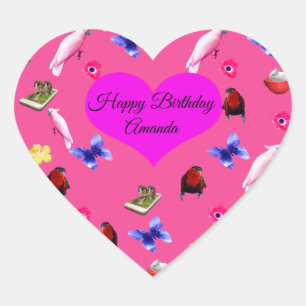 Amanda, Happy Birthday Logo With Butterflies, Heart Sticker