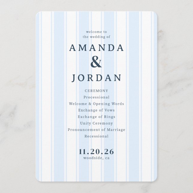 Amanda & Jordan Elegant Blue Vertical Ceremony Programme (Front)