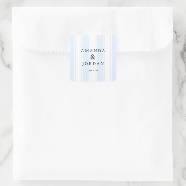 Amanda & Jordan Minimalist Blue Stripes Square Sticker (Bag)