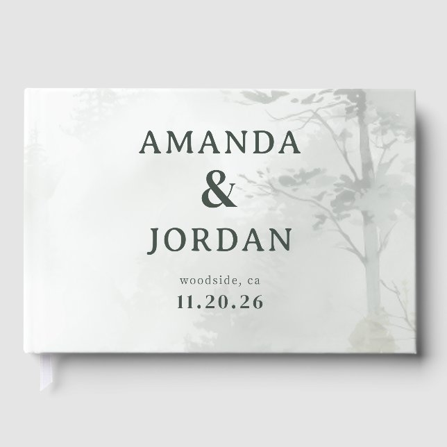 Amanda & Jordan Serene White Minimalist Guest Book (Front)