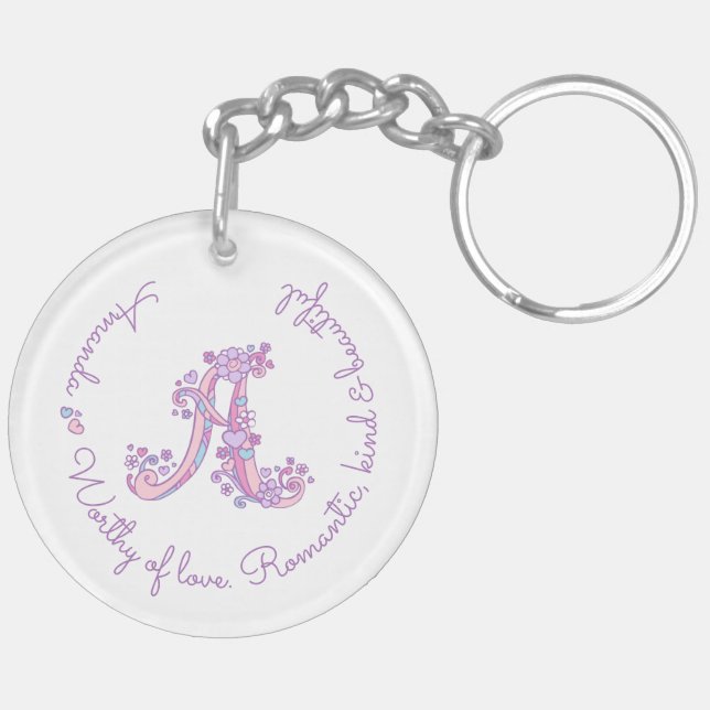 Amanda monogram A name and meaning keyring (Back Left)