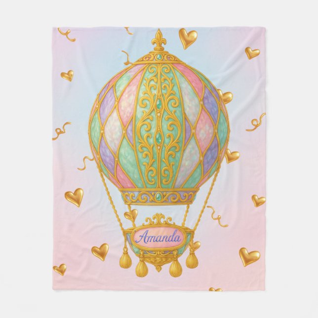 Amanda Personalized Pastel Heart Balloon Blanket (Front)