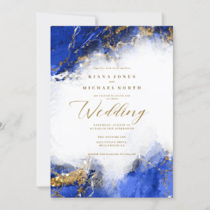 Amanda Piszczek Marble Glitter Dk Royal Blue ID644 Invitation
