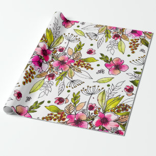 Amanda Sketched Watercolor Floral Garden  Wrapping Paper